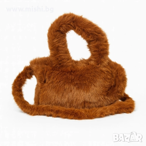 Дамска чанта през рамо с дълъг косъм кафе