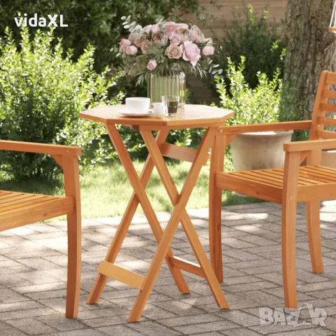 vidaXL Сгъваема градинска маса Ø60x75 см масивна акация, снимка 2 - Градински мебели, декорация  - 56147427