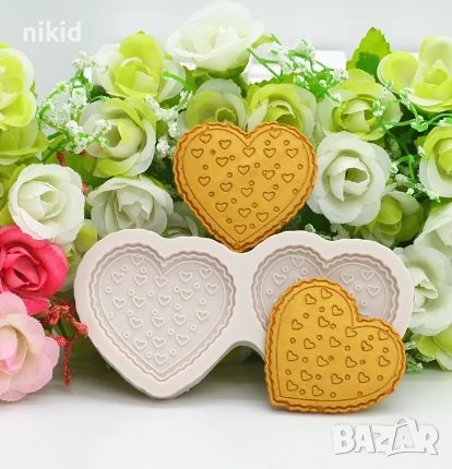2 сърца сърце с релеф сърчица силиконов молд форма фондан