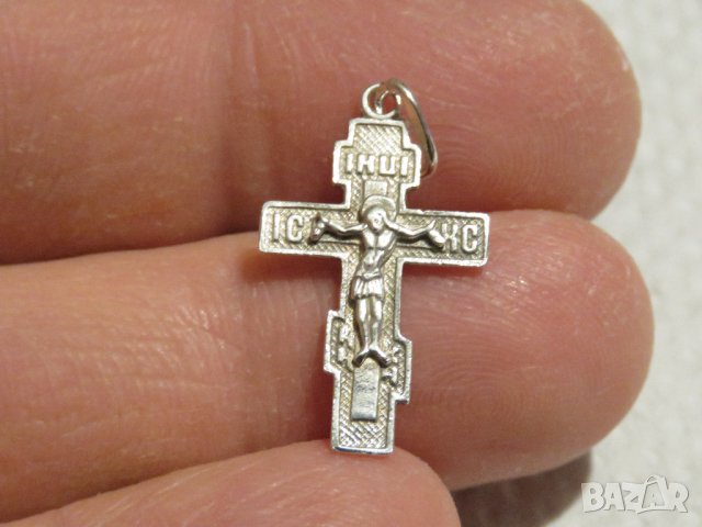 сребърен кръст разпятие православен кръст с Исус Христос - разпятие Христово сребро, снимка 2 - Колиета, медальони, синджири - 31400601