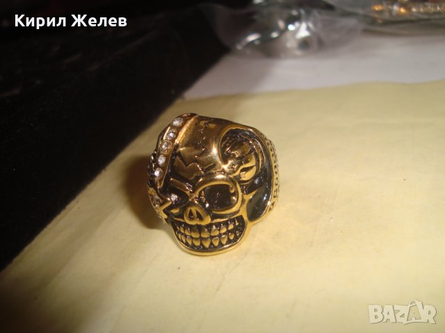 ПОЗЛАТЕН с ИНКРУСТИРАНИ ФАСЕТИРАНИ ЦИРКОНИ СТОМАНЕН НЕО ГОТИКА ПРЪСТЕН НОВ НЕРЪЖДАЕМ 25043, снимка 3 - Пръстени - 34420392