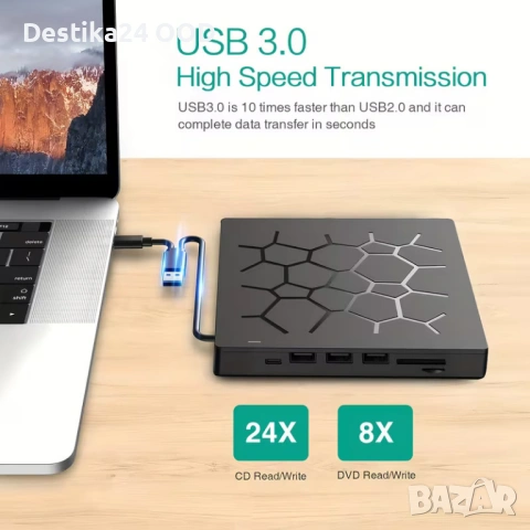 Външно CD/DVD записващо USB 3.0 Type C 8 в 1 устройство, снимка 3 - Други - 54143007