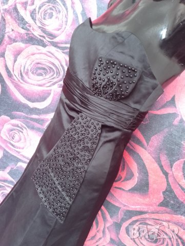 Черна елегантна разкроена рокля бюстие под коляното с мъниста М, снимка 4 - Рокли - 36763642