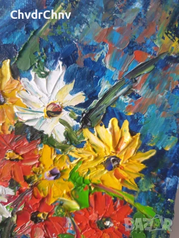Деница Гарелова 30x24см/малка българска картина масло върху платно-картон/натюрморт-цветя/без рамка, снимка 4 - Картини - 51160635