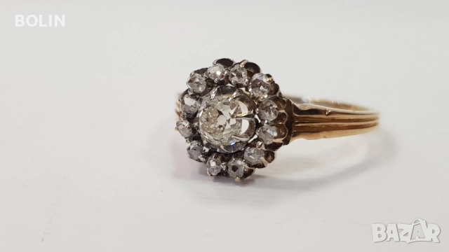 Викториански златен пръстен с диаманти , снимка 3 - Пръстени - 52777588