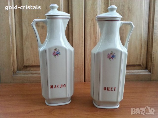 Стар български порцелан шишета за оцет и масло , снимка 1 - Антикварни и старинни предмети - 35530071