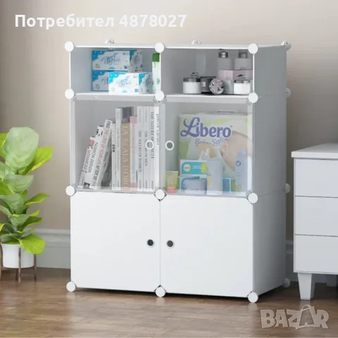Модулен шкаф за съхранение – 6 модула с вратички, бял, 144 × 74 × 37 см, снимка 4 - Шкафове - 56003059