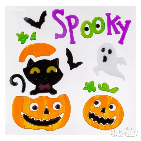 Halloween / Хелоуин самозалепващи стикери за стъкло с тикви, котка и призрак_1237416
