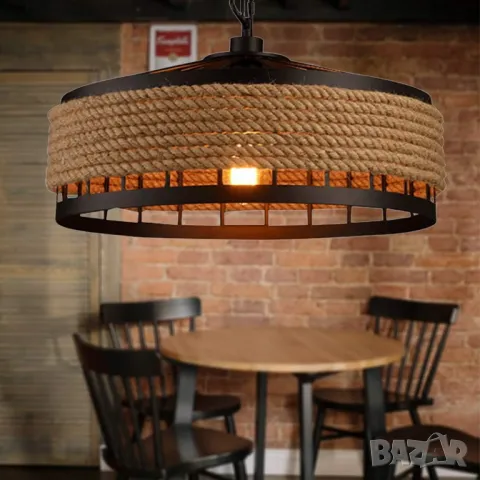 Конопено въже Индустриален стил Ретро лампа Висяща лампа Висящ тип Кръгла клетка Желязо E27 Полилей 