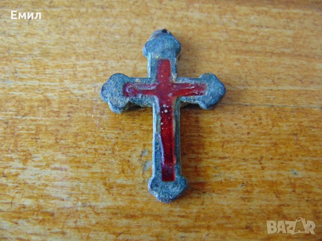 Възрожденски бронзов кръст емайл, снимка 1 - Колекции - 29629696