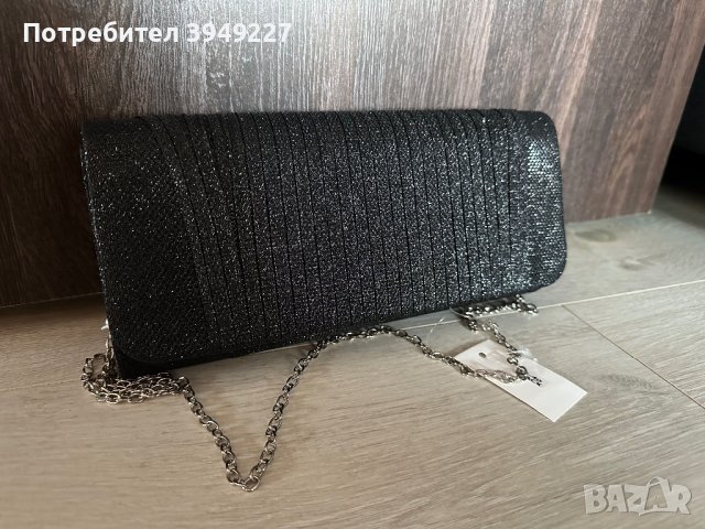 Дамска чанта клъч с фин блясък в черен цвят, снимка 3 - Чанти - 44324703