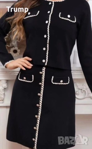 Елегантен комплект , къса пола трапец с къса жилетка 