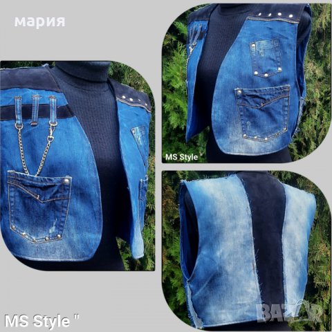 Дамски елек от #деним и #естествена #кожа! Ръчна изработка!, снимка 1