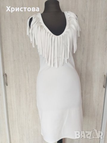 Елегантна бяла рокля с ресни - 25,00лв., снимка 4 - Рокли - 29313775