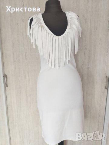 Елегантна бяла рокля с ресни - 15,00лв., снимка 4 - Рокли - 29313775