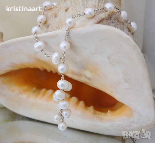 Сребърно колие *Ахинора* от eстествени бели перли, снимка 5 - Колиета, медальони, синджири - 37704810