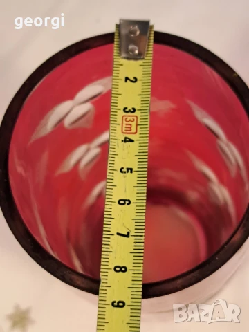 червена стъклена фасетирана ваза 26/3, снимка 8 - Вази - 50693572