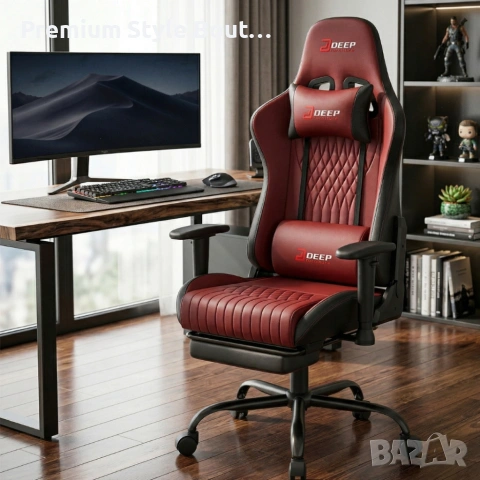 Ергономичен геймърски стол бордо с поставка за крака, регулируема височина и 3D подлакътници, снимка 2 - Столове - 54041465