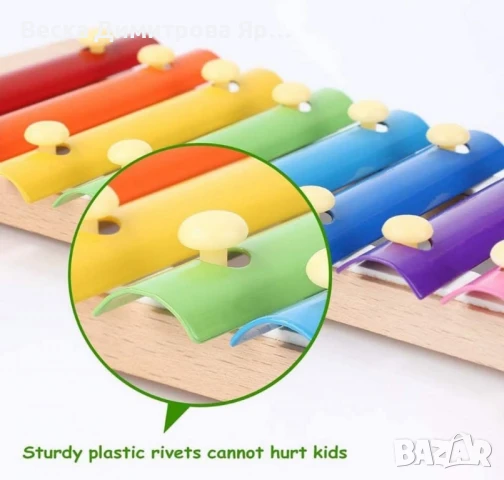 Детски дървен ксилофон с 8 цветни ноти и 2 чукчета, снимка 2 - Музикални играчки - 51102897