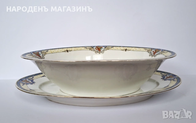 1939 г. Чехословакия - порцелан комплект голяма купа за салата и плато поднос сервиз , снимка 5 - Други ценни предмети - 53342972