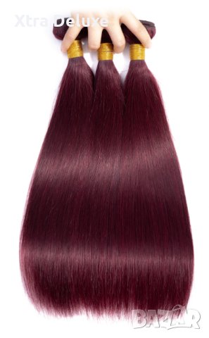 РАЗПРОДАЖБА! Висококачествен екстеншън, 100% естествена коса за удължаване, Винено бордо, снимка 4 - Аксесоари за коса - 40467217
