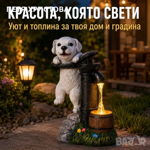 Соларна градинска LED лампа кученце с декоративен фонтан, снимка 2 - Соларни лампи - 55787695