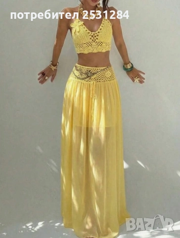 Летен дамски комплект – топ + дълга пола , размер М , размер 38, снимка 3 - Комплекти - 53974185