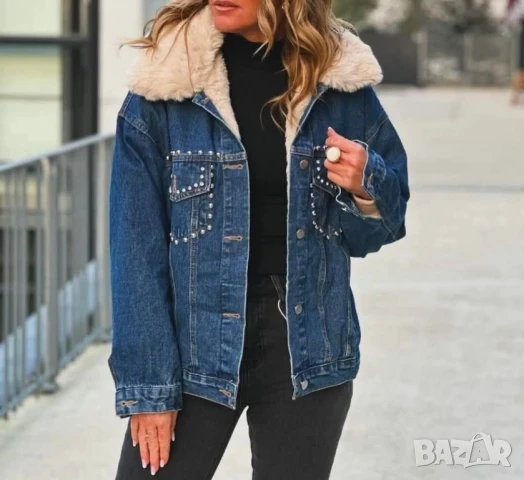 Дънково яке с пух мечо пух, пуха се сваля , снимка 3 - Якета - 50889724