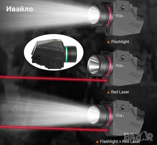 Тактически фенер за пистолет/оръжие с лазерен прицел 2в1, снимка 2 - Оборудване и аксесоари за оръжия - 31430588
