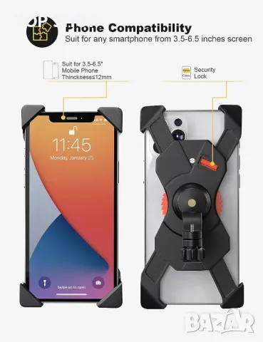 Grefay Държач за телефон за велосипед, Кормило за мотоциклет, за скутер,с въртене на 360° за 3,5-6,5, снимка 3 - Друга електроника - 48501197