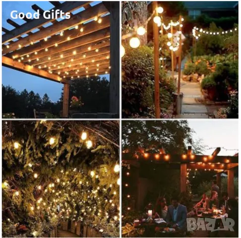 Водоустойчиви соларни лампи, 10м с дистанционно, Димиране Свързващи се