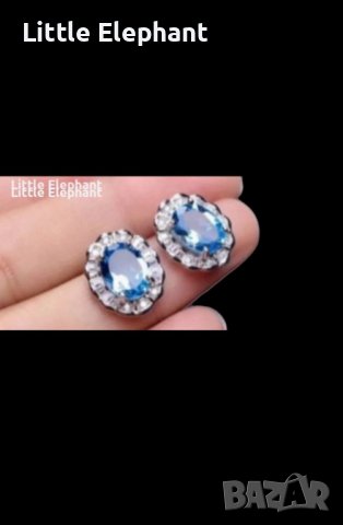 Сребърни обеци цветя с кристали-издължени,blue/нови