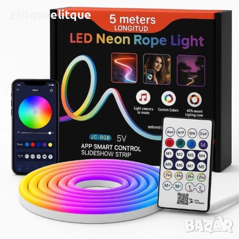 Интелигентна неонова Led лента - 5 метра, снимка 9 - Лед осветление - 52311492