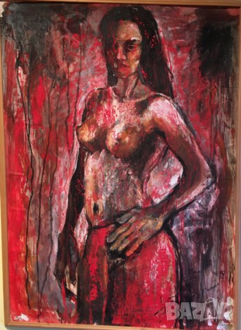 Картина Масло подписана рисувана на хартия 95х86 см., снимка 6 - Картини - 44348496