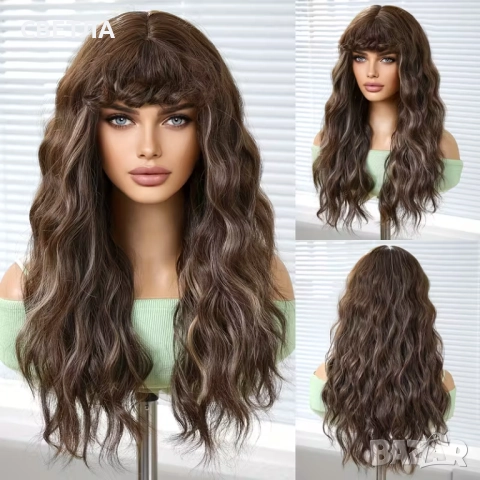 Дълга перука, Кафява перука, Перука дълга коса, снимка 3 - Аксесоари за коса - 51835856