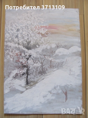Картина акрилни бои -зима , картон ,48х34см., снимка 3 - Картини - 51522099