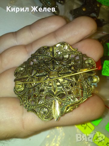 ФИЛИГРАННА 20-те ГОДИНИ БРОШКА с ЦИТРИН КАМЪНИ БРОНЗОВА 10830, снимка 4 - Антикварни и старинни предмети - 29572598