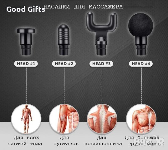 Масажен пистолет за масаж на мускули - 4 глави за масаж Fascial Gun HG-320, снимка 8 - Масажори - 29524979