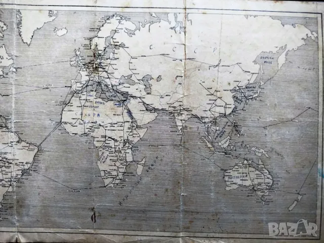ПРОДАВАМ СТАРА КАРТА НА СВТОВНАТА ВЪЗДУШНА МРЕЖА ОТ 1939, снимка 5 - Антикварни и старинни предмети - 50150395