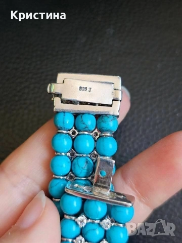 Уникална сребърна гривна с Тюркоази и Рубини, снимка 11 - Гривни - 54058793