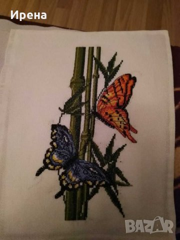 ,,Пеперуди на бамбук" с оригинално DMC конци, снимка 3 - Гоблени - 30454729