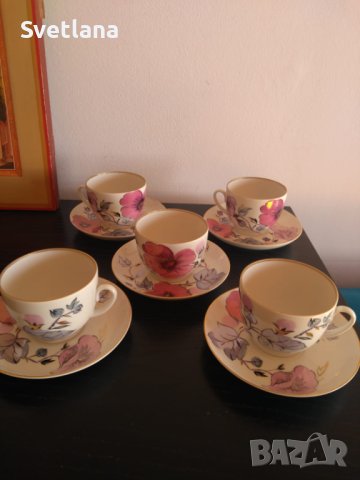 Руски порцеланов сервиз за чай ЛФЗ "Розов клон"., снимка 1 - Сервизи - 42922125