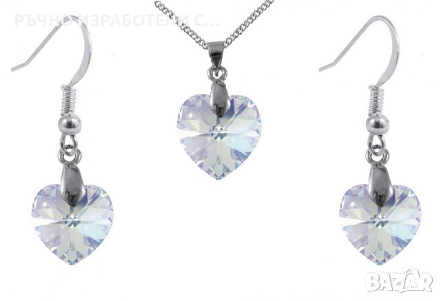Комплект колие и обеци Сваровски сърца, снимка 1