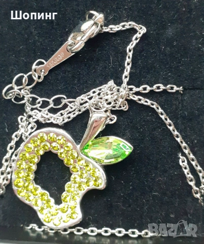 Колие Ябълка от бяло злато и Сваровски кристали