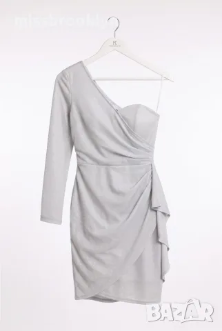Рокля “Silver Glitter One‑Shoulder” – сребърна брокатена рокля арт.1864, снимка 5 - Рокли - 55821288