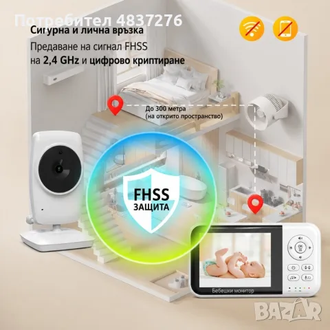 Бебефон с камера и двупосочна връзка, снимка 3 - Бебефони - 55770337