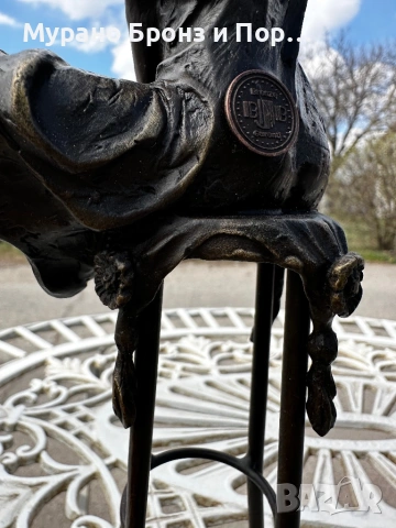 Уникален комплект от 3 бронзови статуетки - Pierre Chenet (Франция), Авторски подпис, снимка 6 - Антикварни и старинни предмети - 53983662