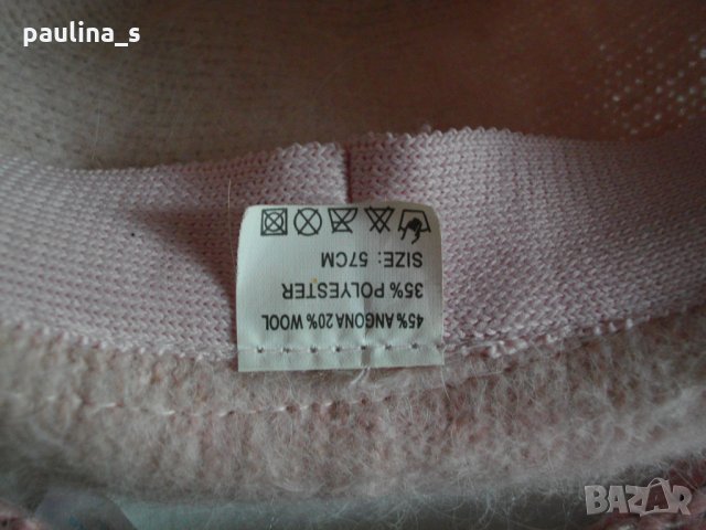 Розова феерия / комплект от ангорско бомбе, шал с топки от естествена заешка кожа, снимка 13 - Шапки - 30288888
