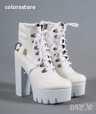 Боти на ток - бяла кожа с бяло ходило - BT14, снимка 3 - Дамски боти - 36315474
