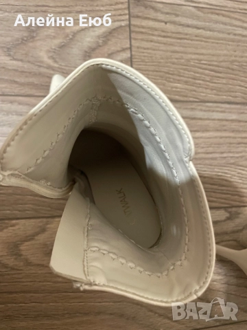 Бежови боти с тънък висок ток, снимка 6 - Дамски боти - 52740195